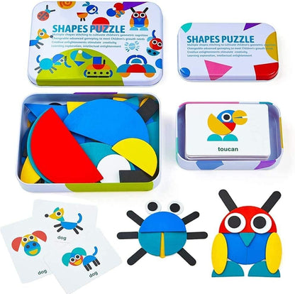 ExcelGadgets Wooden Block Puzzles,【 Includes 3D Plane Puzzle 】 Shapes Puzzle, Wooden Animals Games, Stem Activities, Travel Toys for Kids Ages 3-5, Toddlers - 60 Shapes