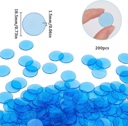 200Pcs Small Plastic Counting Chips Math Markers Blue Flat Round 18.5mm Plastic Large Group Transparent Mosaic Tile Disc Counter Item Chip for School Classroom Math Counters Family Activities