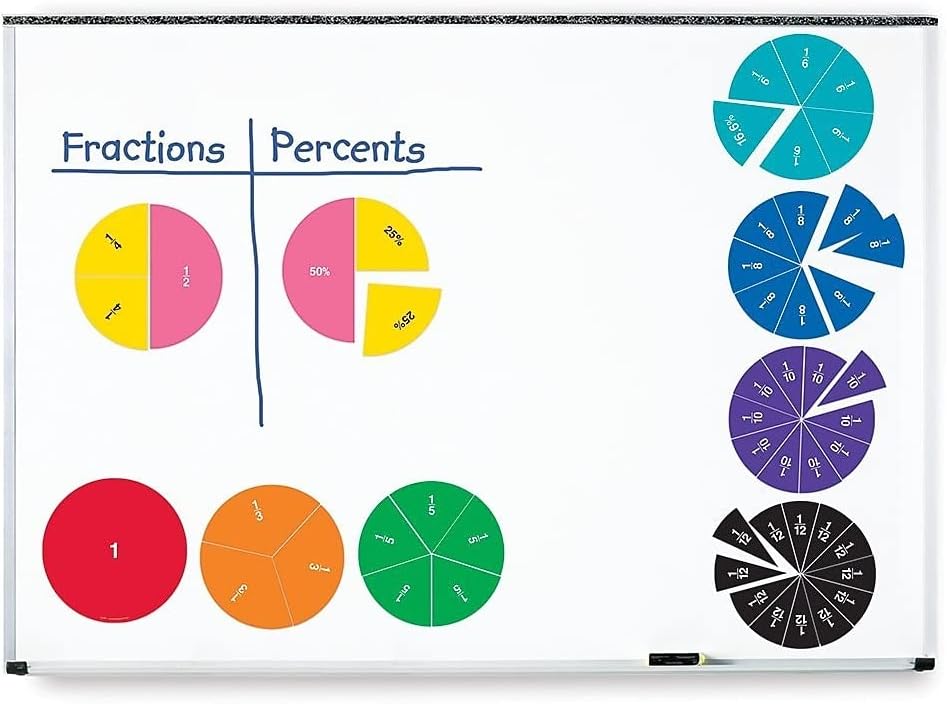 Learning Resources Double-Sided Magnetic Fraction Circles, Sticks to Whiteboard and Chalkboard, Teacher Math Classroom accessories Ages 6+