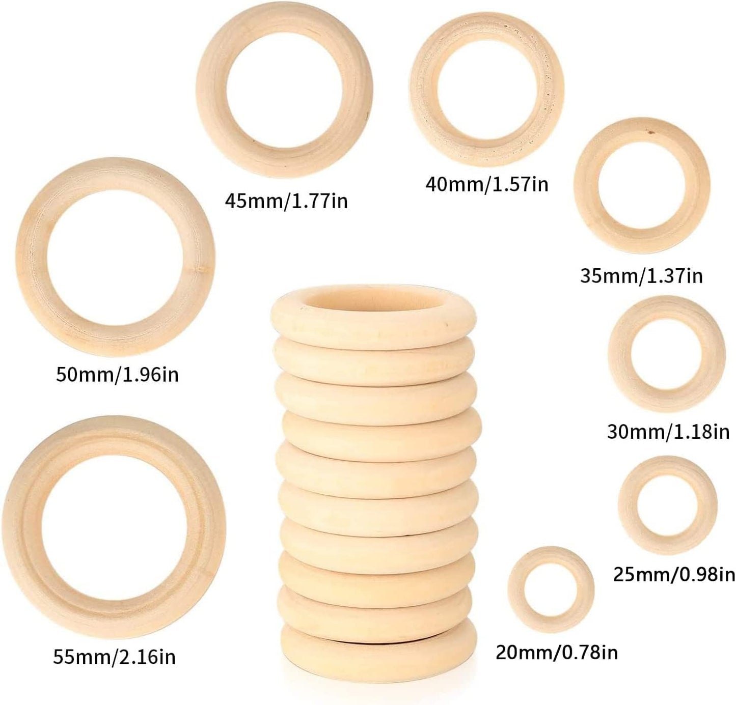 wugongshan 80 Pieces Natural Wood Rings, Unfinished Smooth Wooden Rings Circles, Wooden Hoops Without Paint for Crafts, Jewellery Making, Crafts, Pendants, DIY Connectors (2/2.5/3/3.5/4/4.5/5/5.5cm)