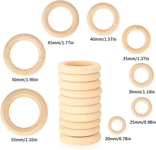 wugongshan 80 Pieces Natural Wood Rings, Unfinished Smooth Wooden Rings Circles, Wooden Hoops Without Paint for Crafts, Jewellery Making, Crafts, Pendants, DIY Connectors (2/2.5/3/3.5/4/4.5/5/5.5cm)