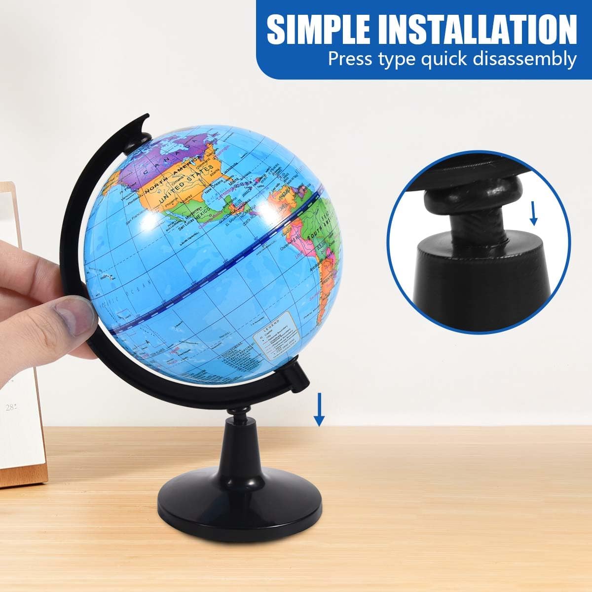 KISEER Rotating World Globe 6 Inch Spinning Earth Globe with Stand for Kids Learning Geography Classroom Education or Office Home Decorations