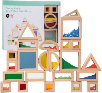 Rainbow Sensory Toys Blocks,15 Pcs Large Wooden Building Blocks for Toddlers Baby Kids,Colorful Geometric Stacking Toys, Preschool Educational Toy Set