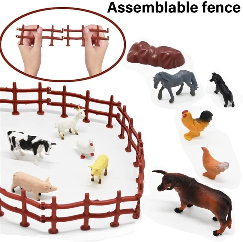 Mini Toy Barn Farm Toys Playset, 66PCS Plastic Farm Animals Figurines and Fence Farm Playset, Farm Figures Farmer Vehicle Toy Truck with Trailer for 3-12 Years Old, Christmas Birthday Gifts for Kids