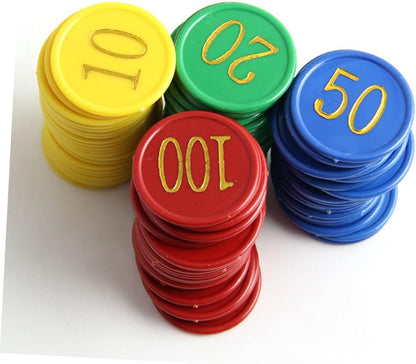 WOONEKY 80pcs Round Plastic Counting Chips for Math Learning Games Poker Slices Bingo Chips Game Supplies
