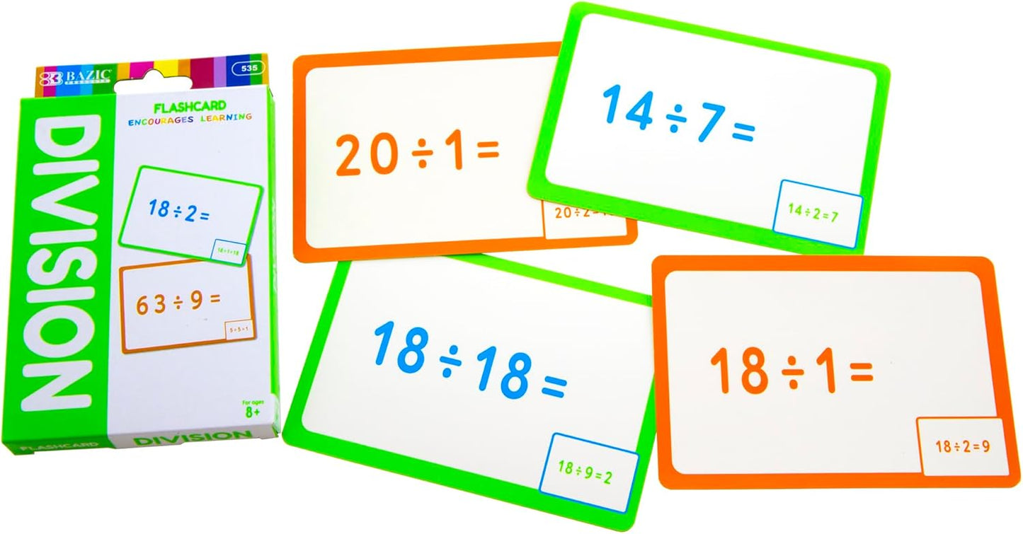 BAZIC Products Multiplication & Division Flash Cards, Educational Flash Cards for Kids, Math Flash Cards, Ideal for Math Learning Practice at Home or School, 36 Cards, 2-Pack