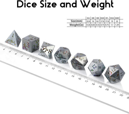 DnDnD Heavy Polyhedral Metal Dice Set with Metal Box, 7-die Shiny Blue Surface with Golden Number for RPG,Dungeons and Dragons,Pathfinder,Shadowrun,D&D,Role Palying Game and Math Teaching - Colors B