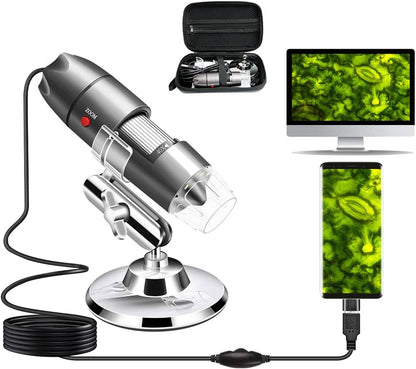 USB Microscope Camera with Stand & Carrying Case, Cainda Digital Microscope Compatible with Android Windows Linux Mac, Portable Magnifier Camera for Kids Students Adults(Not for iPhone/iPad)