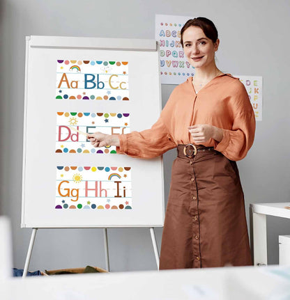 12 Pcs Alphabet Bulletin Board Strips Alphabet and Number Lines ABC Rainbow Themed Alphabet Poster for Preschool Kindergarten Bedroom Playroom Classroom Wall Decoration