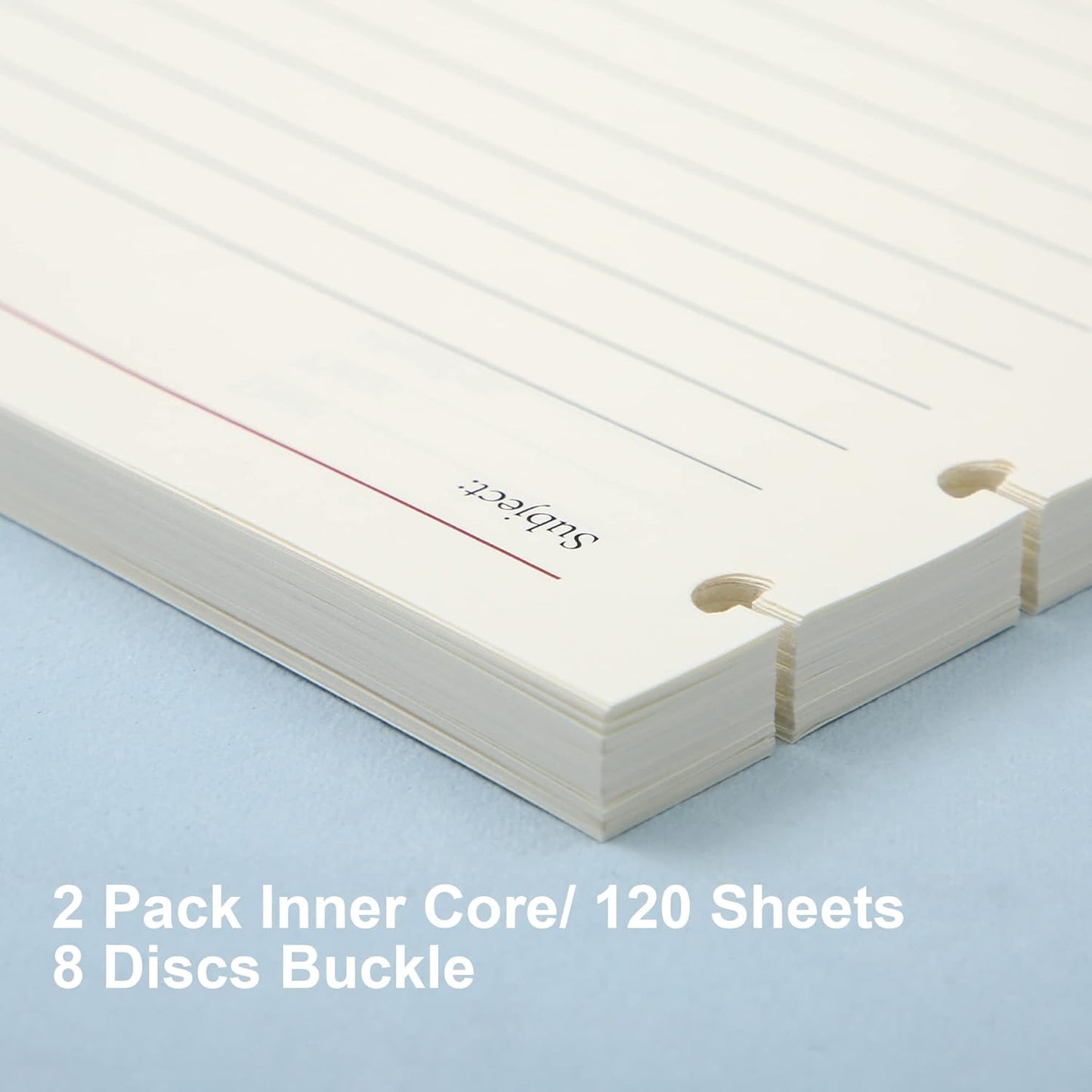 Discbound Notebook Refills for 11 Discs Notebooks 8.6 in x 12 in Letter Size 120 Sheets Multi-Subject Project Lined Pages Customizable Removable Pages(100 GSM) Heavyweight Planing Paper