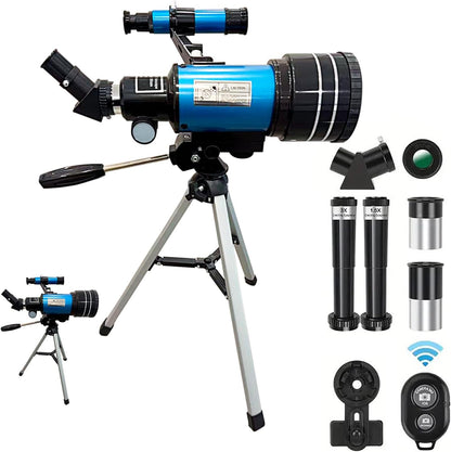 Astronomical Astronomical Telescope 150X High-Powered,Portable with 70mm Aperture (HD Refractor, Tripod, Phone Adapter, and Wireless Remote) Ideal for Stargazing and Space Exploration