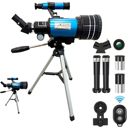 Astronomical Astronomical Telescope 150X High-Powered,Portable with 70mm Aperture (HD Refractor, Tripod, Phone Adapter, and Wireless Remote) Ideal for Stargazing and Space Exploration