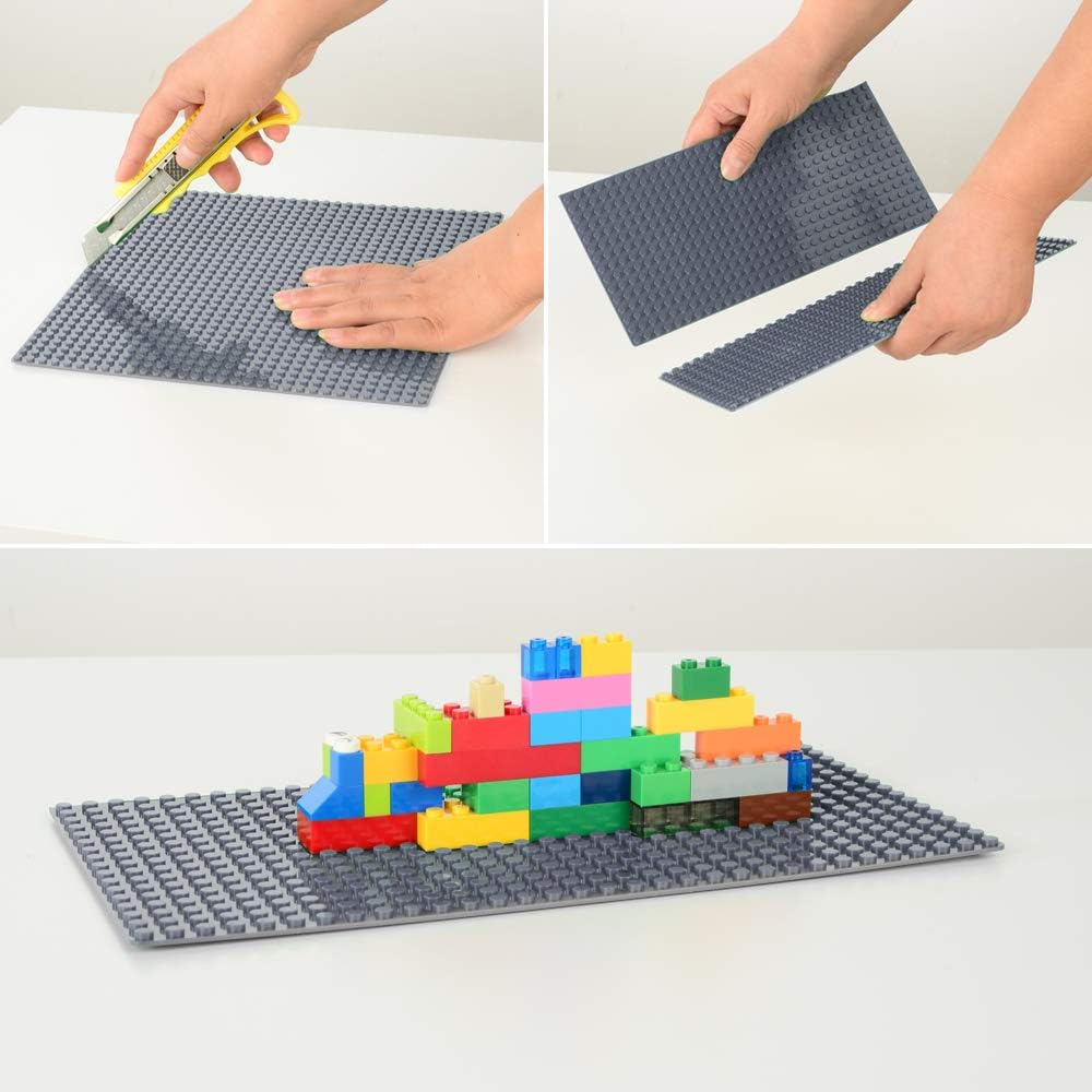 MIMAX Peel-and-Stick Baseplates - Self Adhesive Building Brick Plates - Compatible with All Major Brands - 4 Pack - 10 inch x 10 inch (Dark Gray)