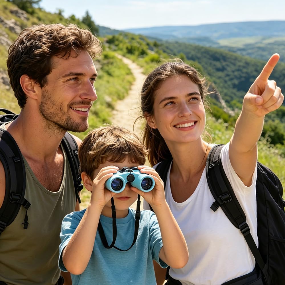 Binoculars for Kids 8-12, 10x25 Kids Binoculars for Nature Exploration, HD Childrens Binocular for Bird Watching, Hiking, Camping, Outdoor Adventure - Purple