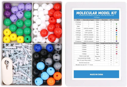 Swpeet 125 Pcs Molecular Model Kit for Inorganic & Organic Molecular Model Teacher and 16 Years and Over Student Kit - 54 Atoms & 70 Links & 1 Short Link Remover Tool - Science Toys