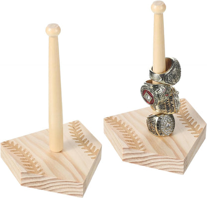 Beeveer 2 Sets Baseball Wooden Ring Holder Softball Championship Ring Baseball Bat Prize Holder Stand Display Stand Stacked Prize Storage Organizer Birthday Gift for Kids Dad Grandpa