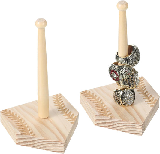 Beeveer 2 Sets Baseball Wooden Ring Holder Softball Championship Ring Baseball Bat Prize Holder Stand Display Stand Stacked Prize Storage Organizer Birthday Gift for Kids Dad Grandpa