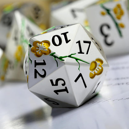 DnDnD Heavy Polyhedral Metal Dice Set with Metal Box, 7-die Shiny Blue Surface with Golden Number for RPG,Dungeons and Dragons,Pathfinder,Shadowrun,D&D,Role Palying Game and Math Teaching - Colors B