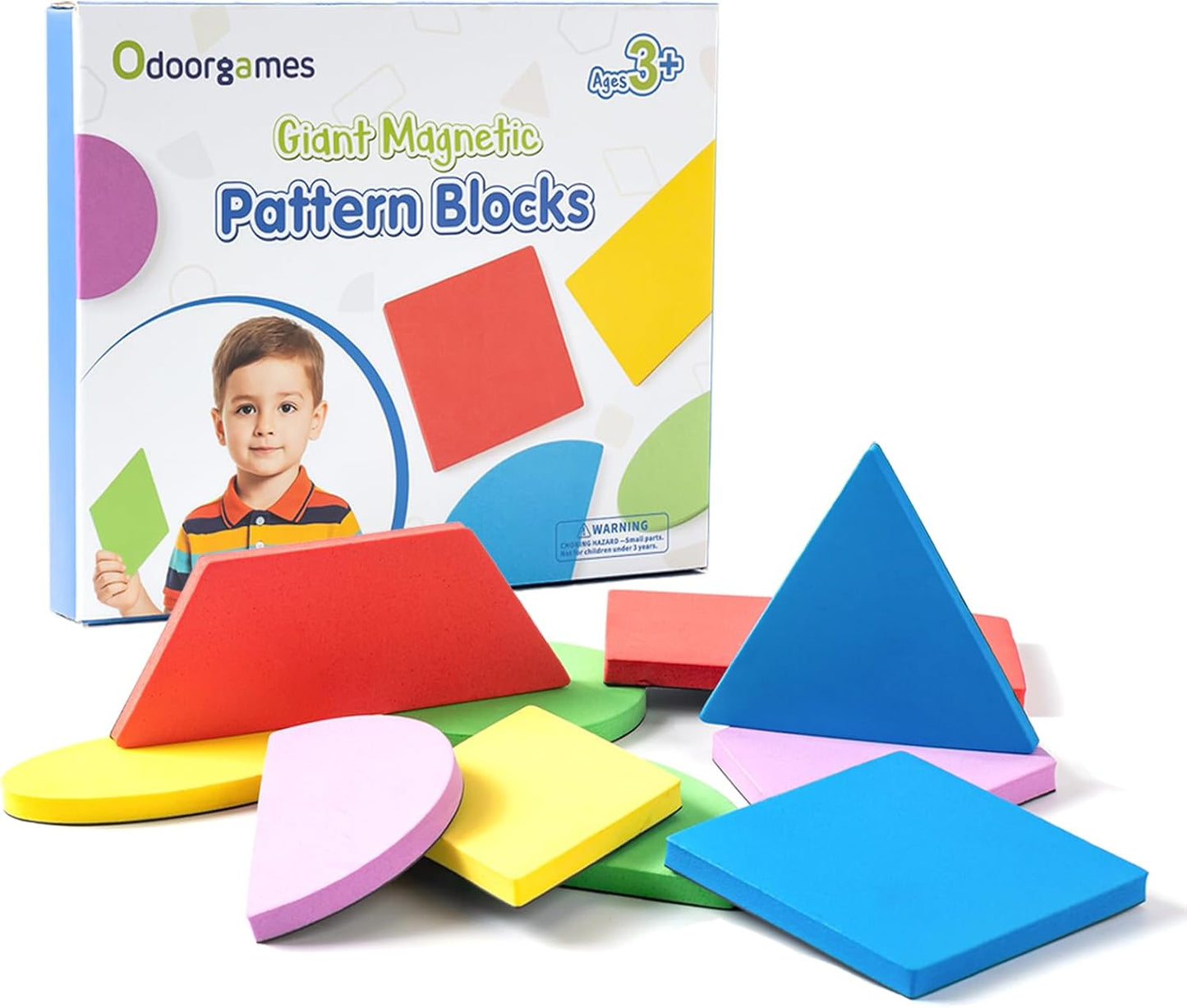 96 Pcs Magnetic Pattern Blocks & Large Shape Magnets Set – Tangram Puzzle, Geometric Shapes, Whiteboard Magnets, Math Manipulatives for Kids Learning