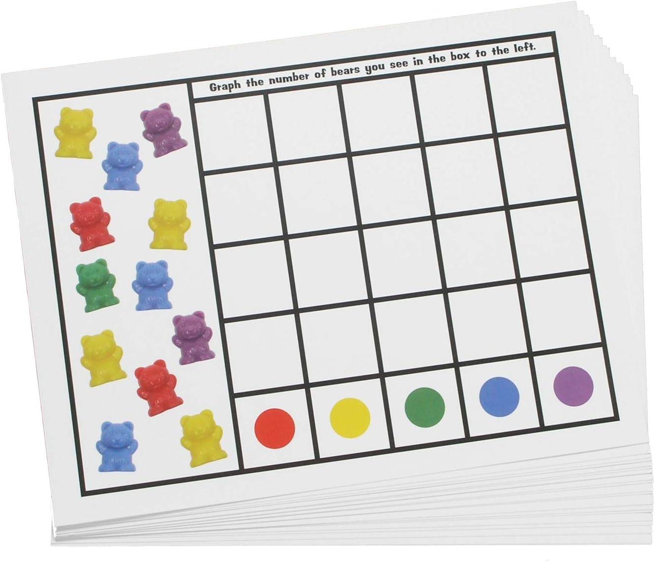 Legato Counting Bear Activity Sheets and eBook; 20 Large, Glossy Card Stock Sheets (each 8.5" x 11"); Helps with Patterns, Graphing, Colors, and More! Use with any 1" bear manipulative with 6 colors.