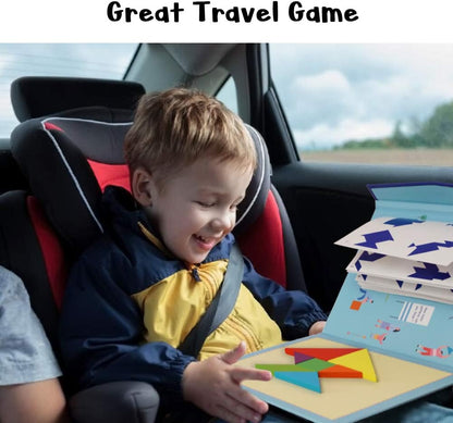 Beestech Wooden Tangram Puzzle Book, Travel Games for Kids in Car, Plane or Take Out for Restaurant, Educational Learning Puzzles Toys, On The Go Toys for Kids, Boys, Girls 3,4,5,6,7,8 Years Old