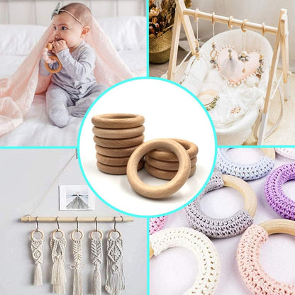 Natural Beech Wood Rings, 10 Pcs Unfinished 6cm Solid Wooden Rings Circles Without Paint for Craft, Connectors Jewelry Making