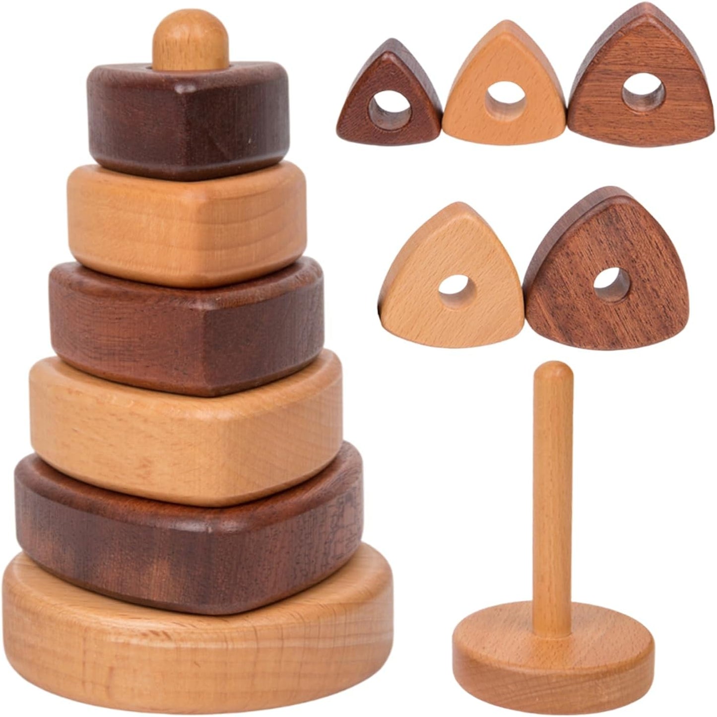 Adena Montessori Ring Wooden Stacking Toy,Montessori Geometric Stacker Wooden Educational Toy,Baby and Toddler Ages 12+ Months Shape Sorter and Stacking Toy, Stacking Tower Toy for Babies(Circle)
