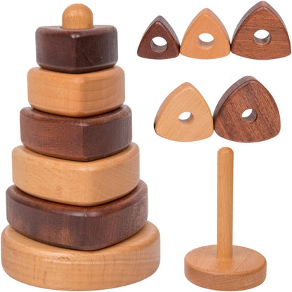 Adena Montessori Ring Wooden Stacking Toy,Montessori Geometric Stacker Wooden Educational Toy,Baby and Toddler Ages 12+ Months Shape Sorter and Stacking Toy, Stacking Tower Toy for Babies(Circle)