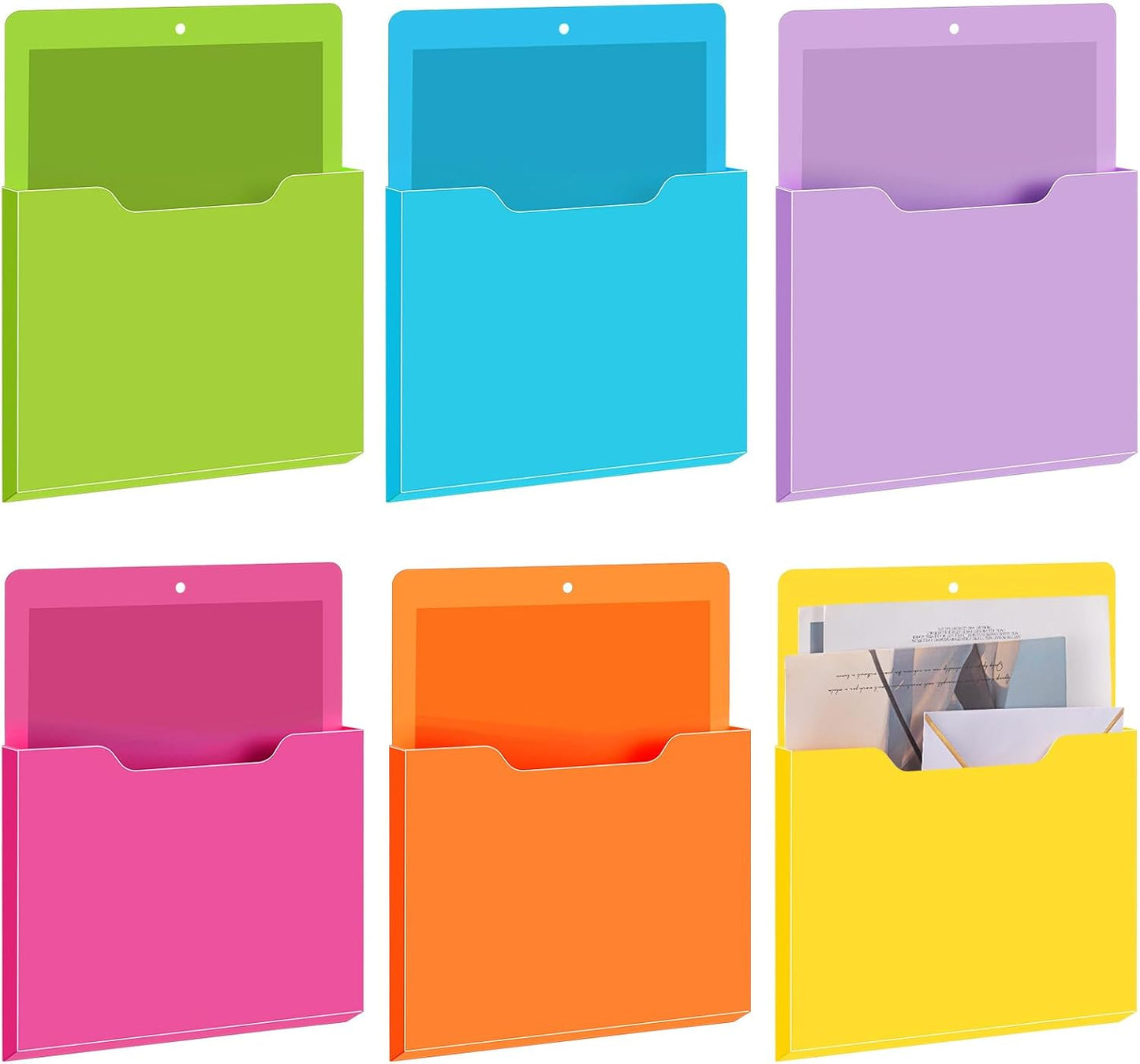 Fuutreo 6 Pcs Magnetic Wall File Organizer Magnetic Wall File Holder Refrigerator Magazine Holder for Mail Letters Paper(Aqua Green,Vertical-large)