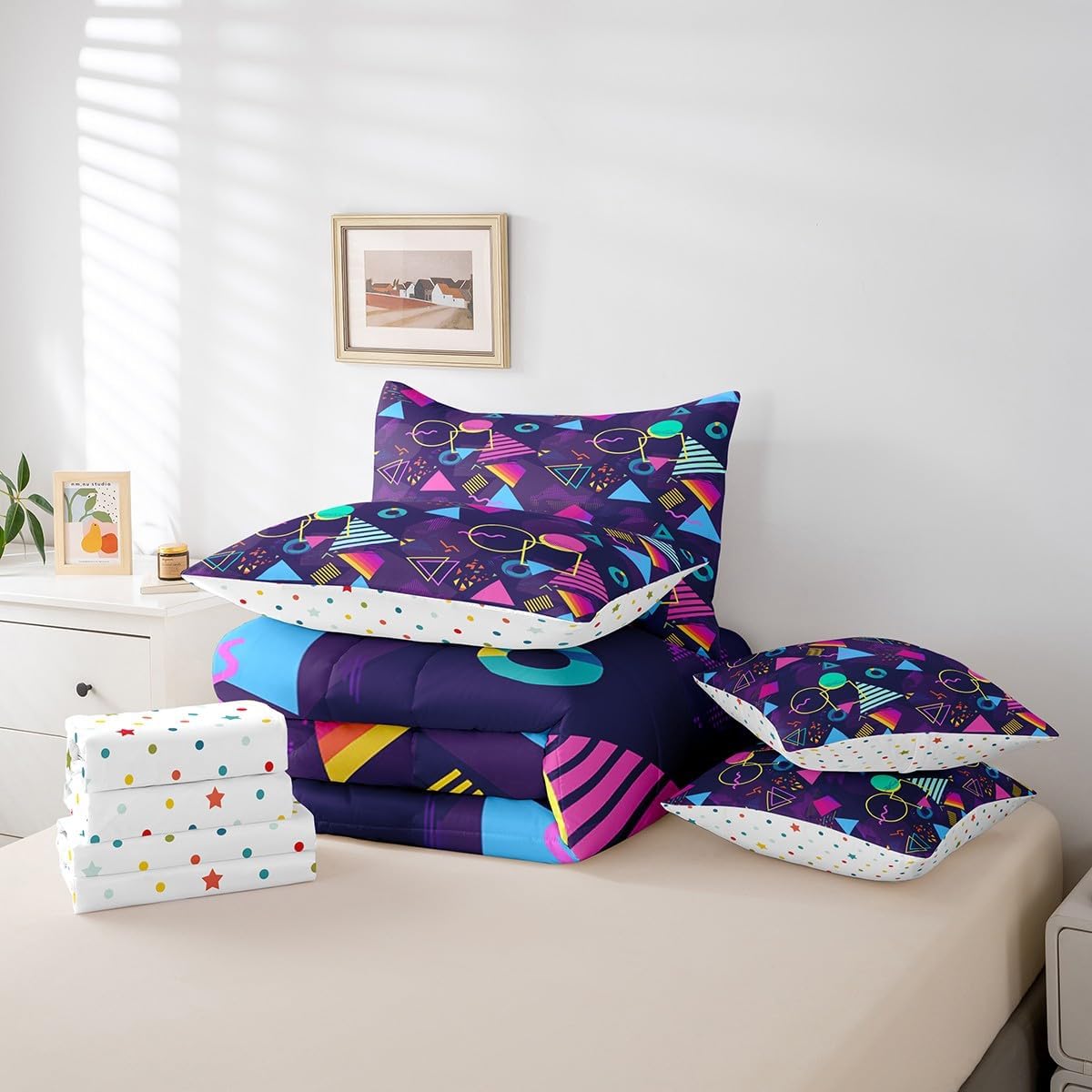 Erosebridal Chemical Equation Bed in a Bag Queen Comforter Set 7 Piece,Chemistry Bedding Sets Science Students Learning Gift Sheet Set with Comforter,Molecular Formula Education Bed Set - Colors B