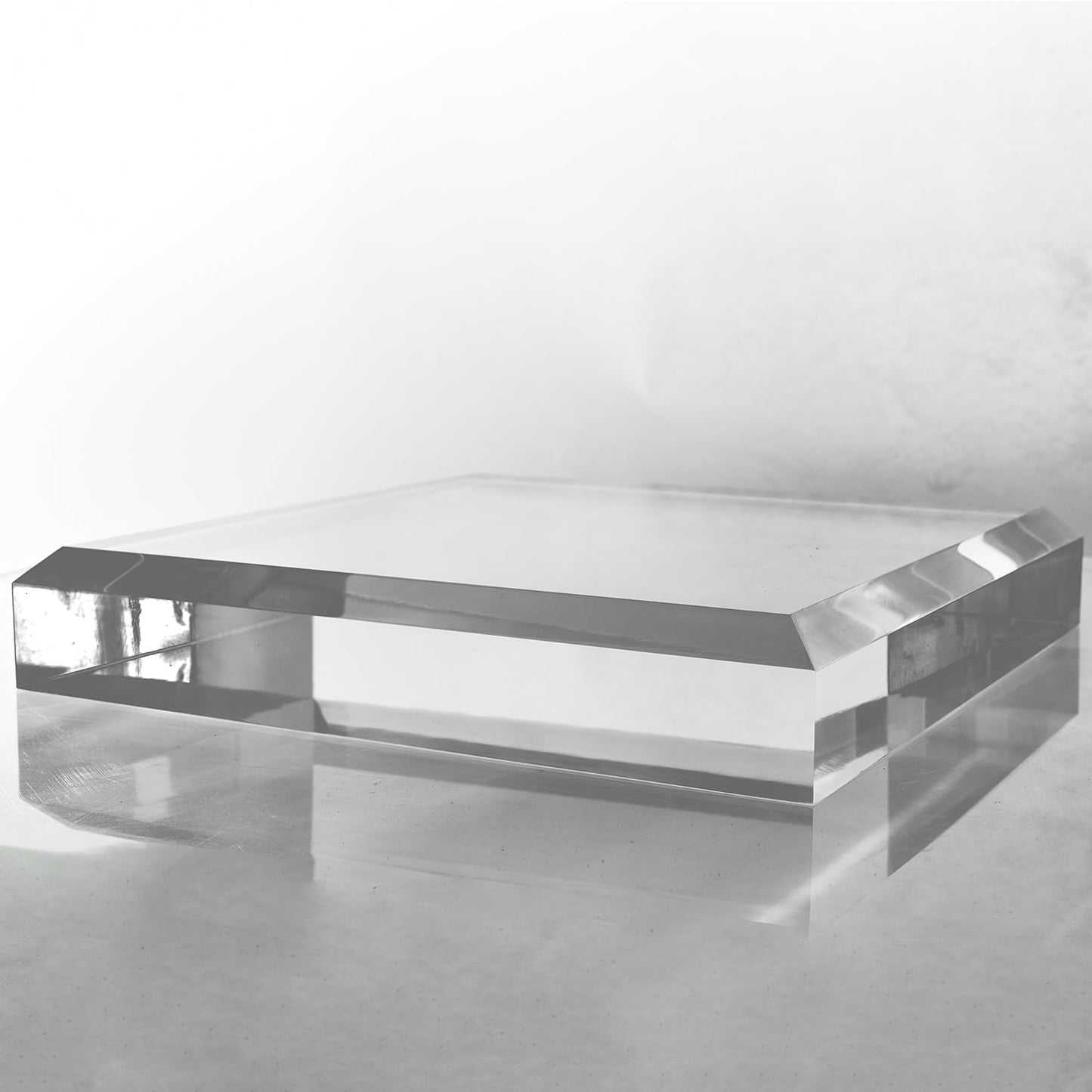 CiaoHER 2in Thickness Beveled Solid Acrylic Display Block Clear Polished Pedestal Stand Riser Solid Base (10x10)