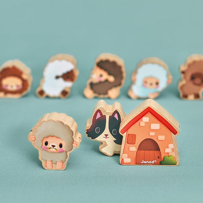 Janod - Stringable Farm-Themed Wooden Beads Set 11 Pieces - Designing Custom Jewelry - Imagination Development - Boosts Creativity and Motor Skills - Encourages Imaginative Play