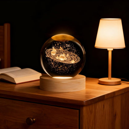 3D Solar System Crystal Ball, 2.4in Universe Gifts Decorative Quartz Glass Ball, Space Laser Engraved Model Astronomy Decor, Physics Display Sculpture Home Decor Crafts for Friends Mom Women Boys