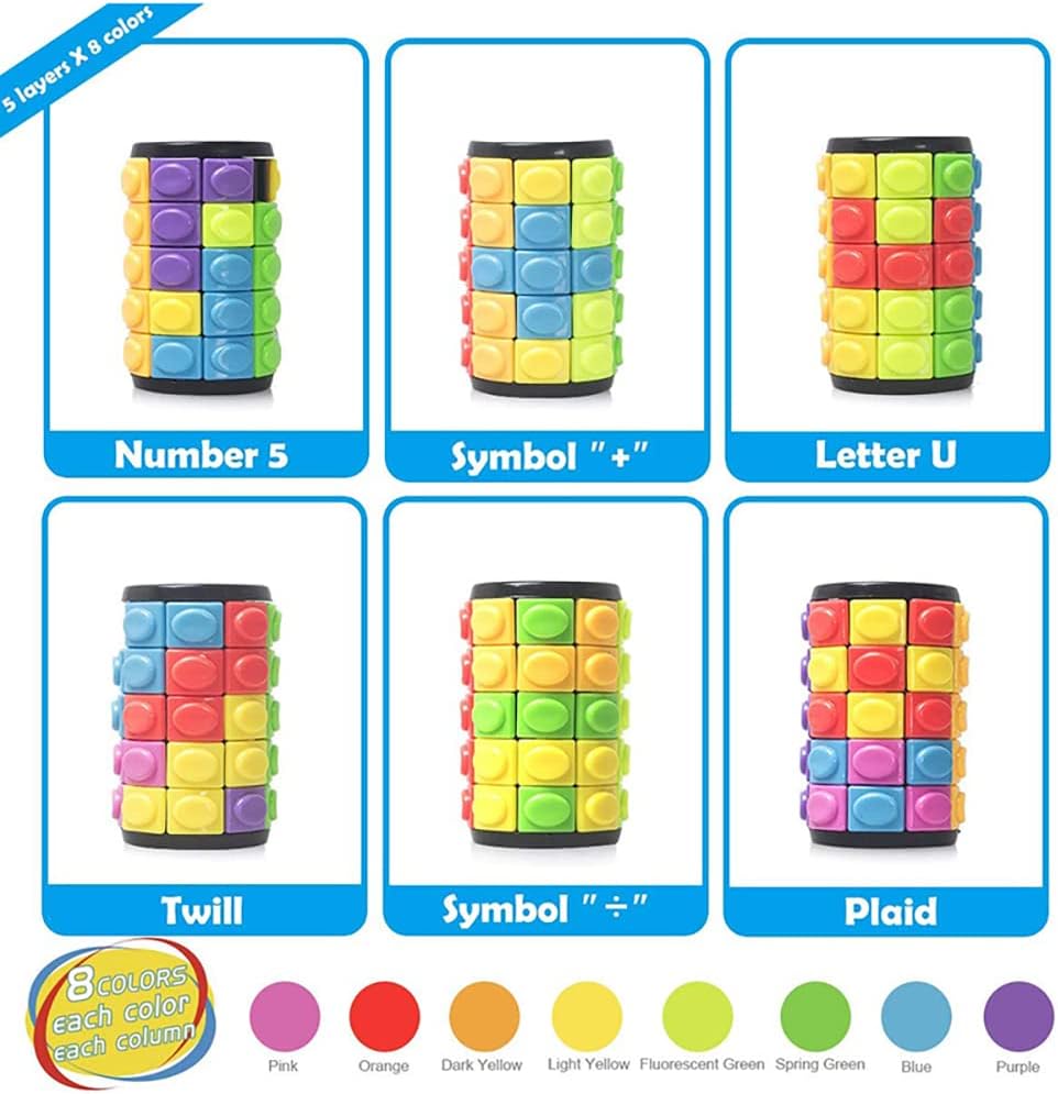 Magic 3D Puzzle Cube Rainbow Fidget Toys Cylinder Rotate Slide 7 Layers Educational Games for Kids Adults