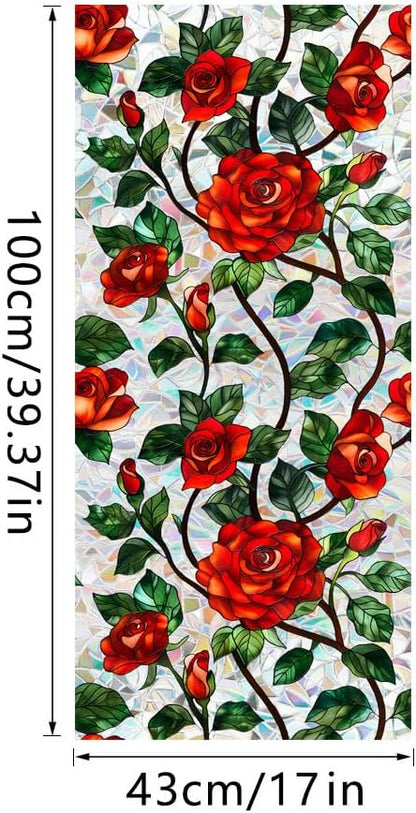 Flower Stained Glass Window Film Decorative Static Cling Stickers Sun Blocking Privacy Decals for Home Car White Lily
