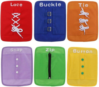 6pcs / Set Children Zip Button Snap Buckle Tie Lace Learning