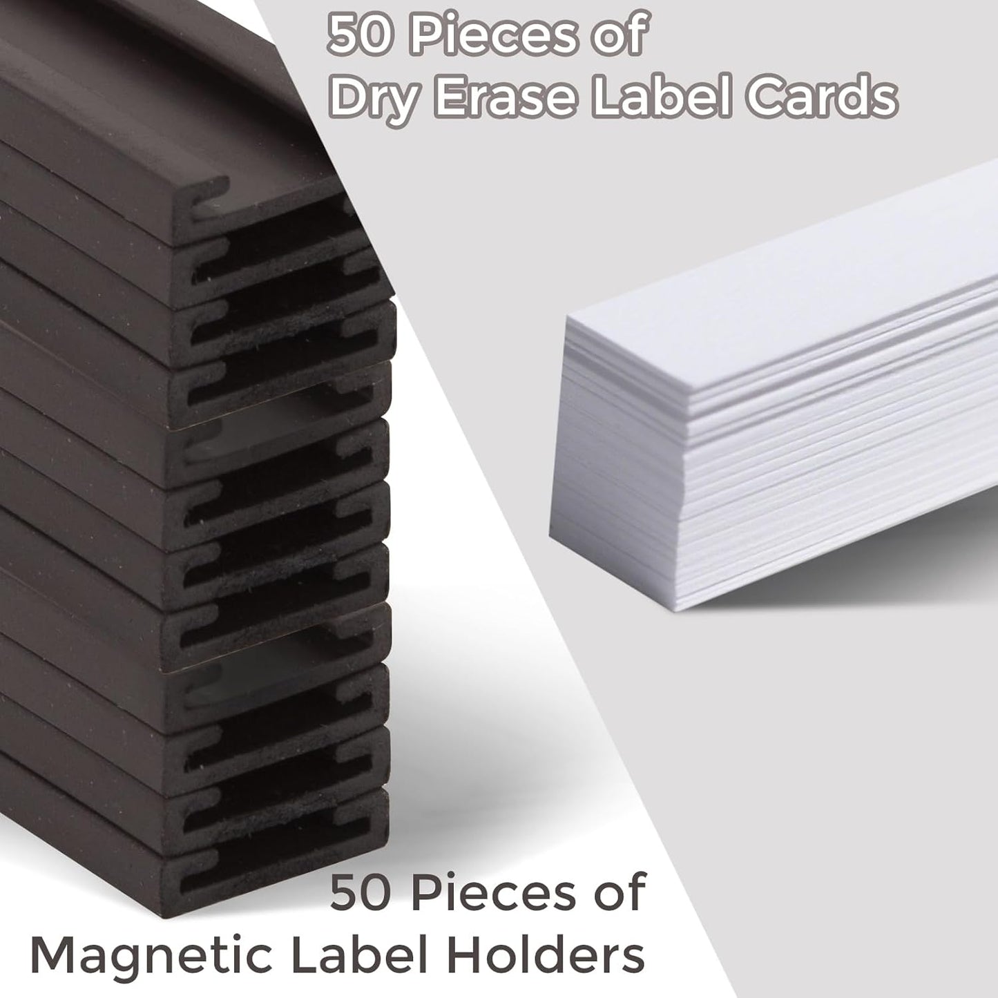 50 Pack Magnetic Label Holders, 'C' Channel Magnets Card Holders with Dry Erase Insert Label Card for Metal Racks and Shelves (1" x 2")