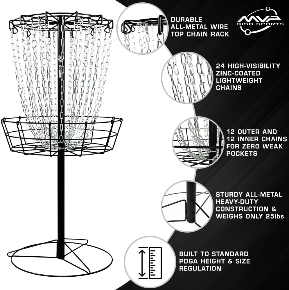 MVP Disc Sports Black Hole Practice 24-Chain Portable Disc Golf Basket Target