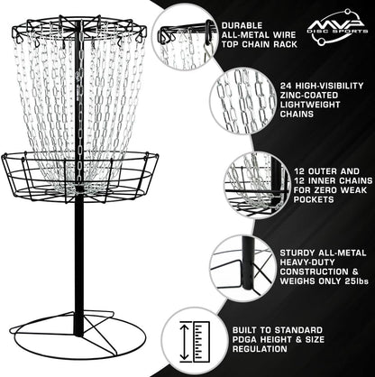 MVP Disc Sports Black Hole Practice 24-Chain Portable Disc Golf Basket Target