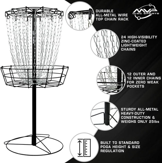 MVP Disc Sports Black Hole Practice 24-Chain Portable Disc Golf Basket Target