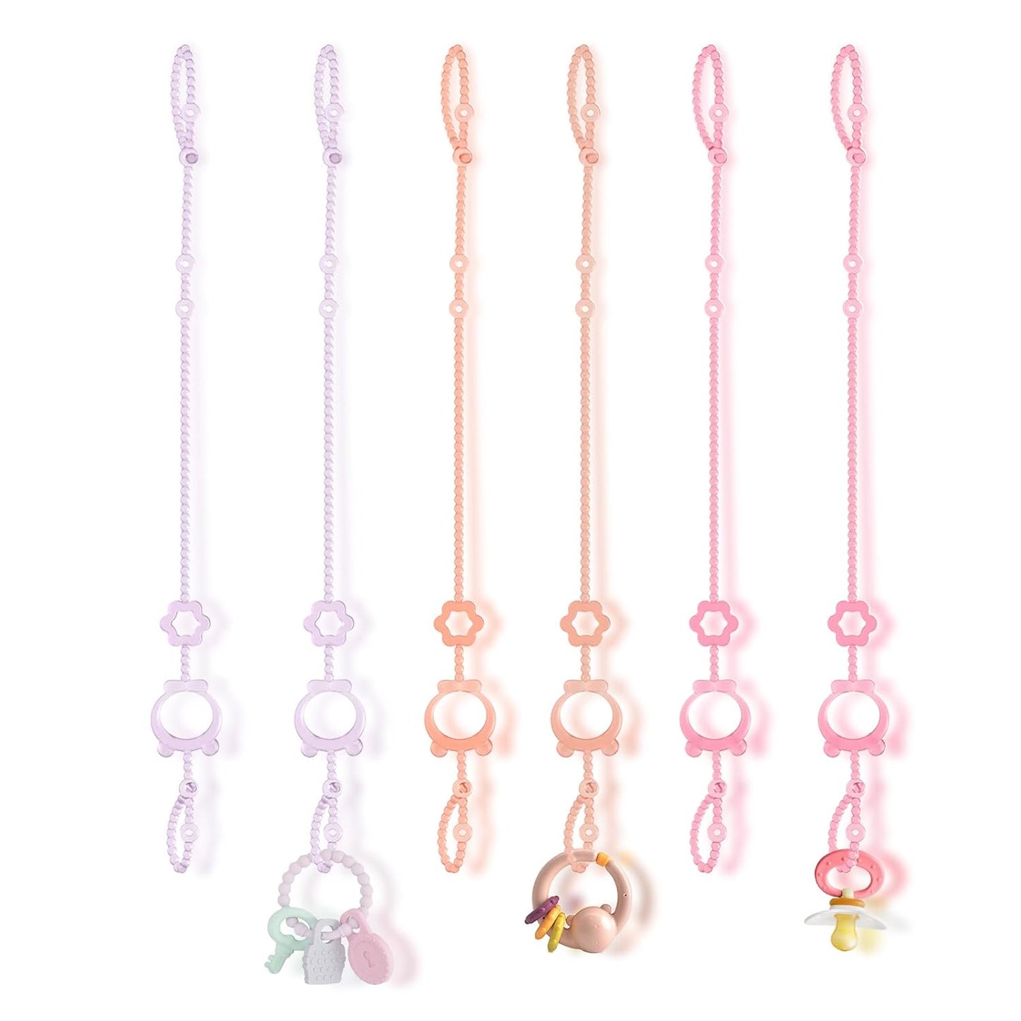 Toy Straps for Baby, 6pcs Adjustable Toy Holder for Stroller Accessories, Silicone Baby Tether Pacifier Clip, No Throw Baby Travel Essential Leash for High Chair, Car Seat, Baby Toy Clips