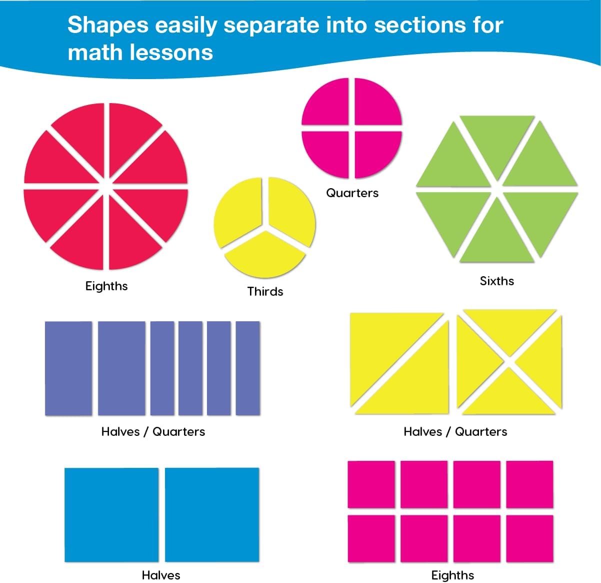 384 Pieces MATHshapes Fractional Math Manipulative Shapes Easy-Punch-Out Easy-to-Separate Paper Shape Cutouts in 8 Bright Colors US Made Card Stock Ideal for Learning Fractions, Measurements, and More