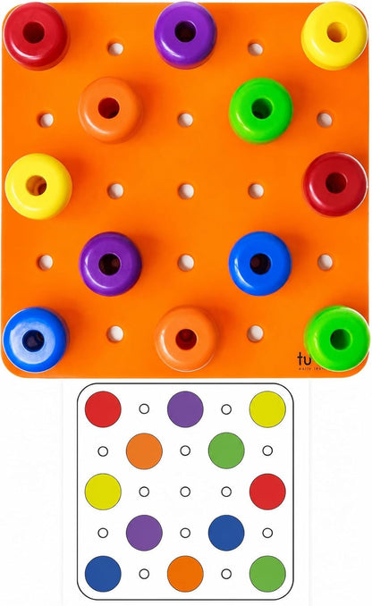 Toddler Peg Board Sensory Montessori Fine Motor Skills Educational Toys - 30 Stackable Pegs + Pattern Card + Drawstring Backpack + E-Book
