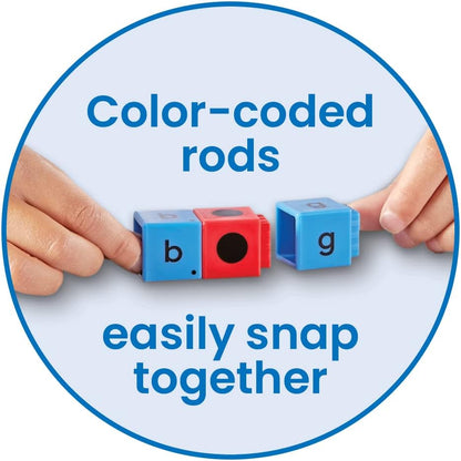 hand2mind Reading Rods Alphabet & CVC Words, Word Building Activities, Letter Blocks, CVC Words for Kindergarten, Spelling Toys, Reading Tools for Kids, Science of Reading Manipulatives