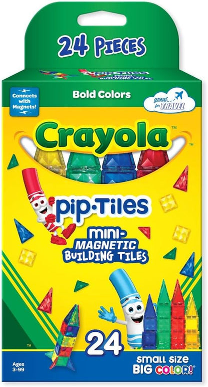 CreateOn Crayola Mini Magnetic PIP-Tiles, Building Set for Kids, Magnetic Building Toys for Kids, STEM Travel Toys for Boys and Girls Ages 3+, 24-Piece Set (Glitter)