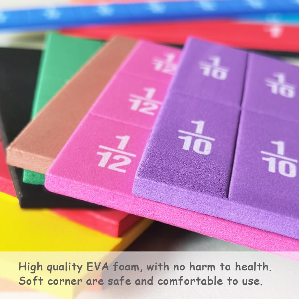 Fraction Manipulatives - 51pcs Foam Fraction Tiles and 51pcs Fraction Squares, Fractions Manipulatives with Fraction Blocks Bars (Tiles+Squares)