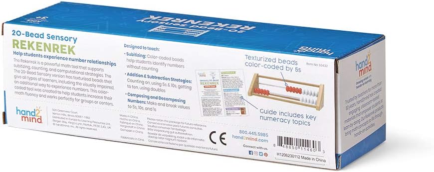 hand2mind 20-Bead Wooden Sensory Rekenrek Abacus, Abacus for Kids Math, Wooden Counting Math Manipulatives, Bead Counters for Kids Math, Learn Counting and Numbers, Homeschool Supplies (Set of 1)