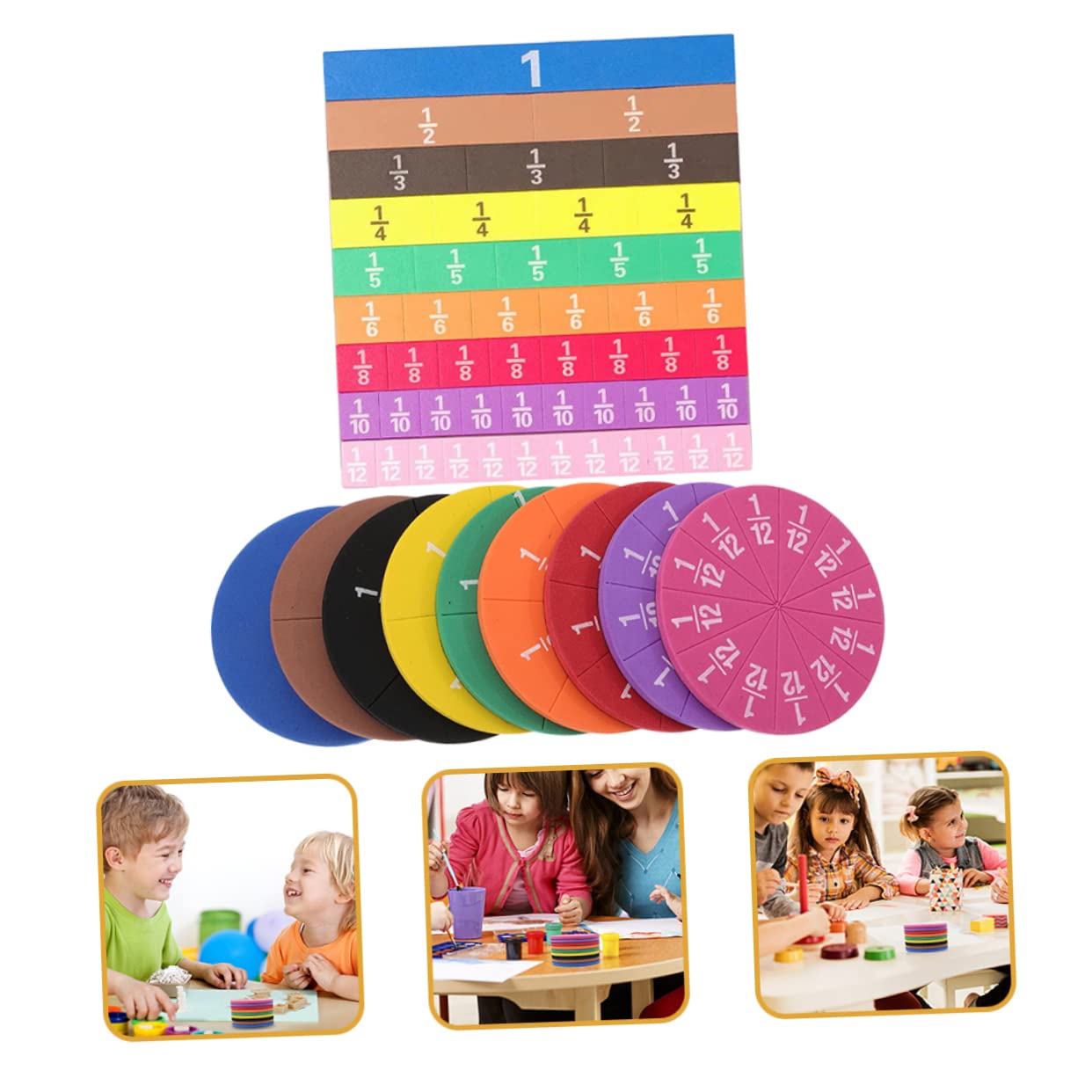 NUOBESTY 2sets Magnetic Fraction Circles Math Supplies for Boys and Girls Toy Homeschool