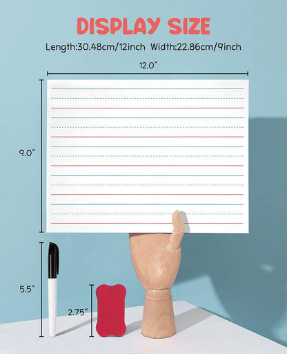 GAMENOTE 6 Pack Magnetic Dry Erase Lap Boards for Kids, 9x12 Double-Sided Lined and Blank Whiteboards with Markers & Erasers, Small Classroom and Homeschool Writing Board