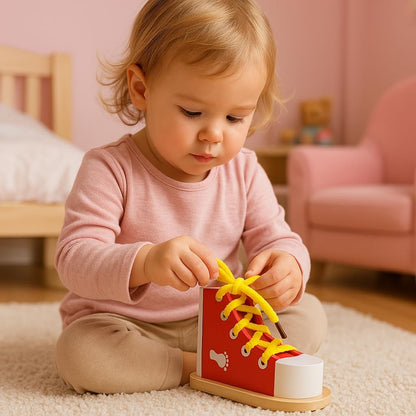 Mikily‘s Learn to Tie Shoes for Kids with Wooden Lacing Shoe Tying Kids Shoe Tying Practice Kit with Wooden Toys Blue